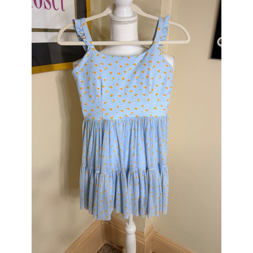 Blogilates Light Blue Orange Citrus Print Tiered Active Skort Dress XXL 16-18